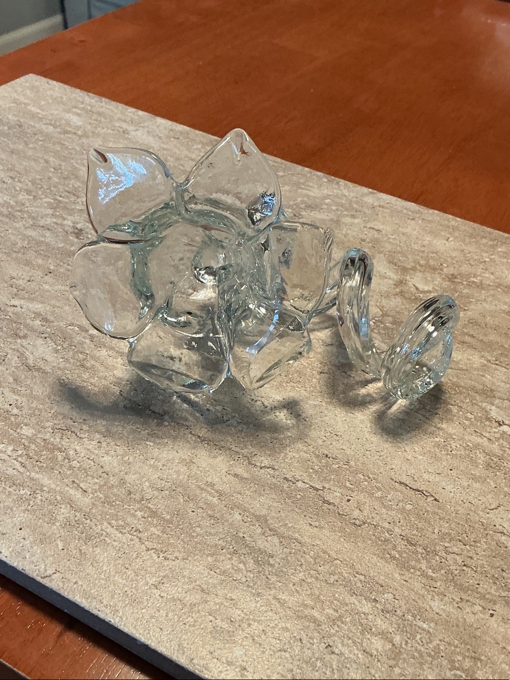 Vintage hand-blown clear crystal lily flower decorative vase element.